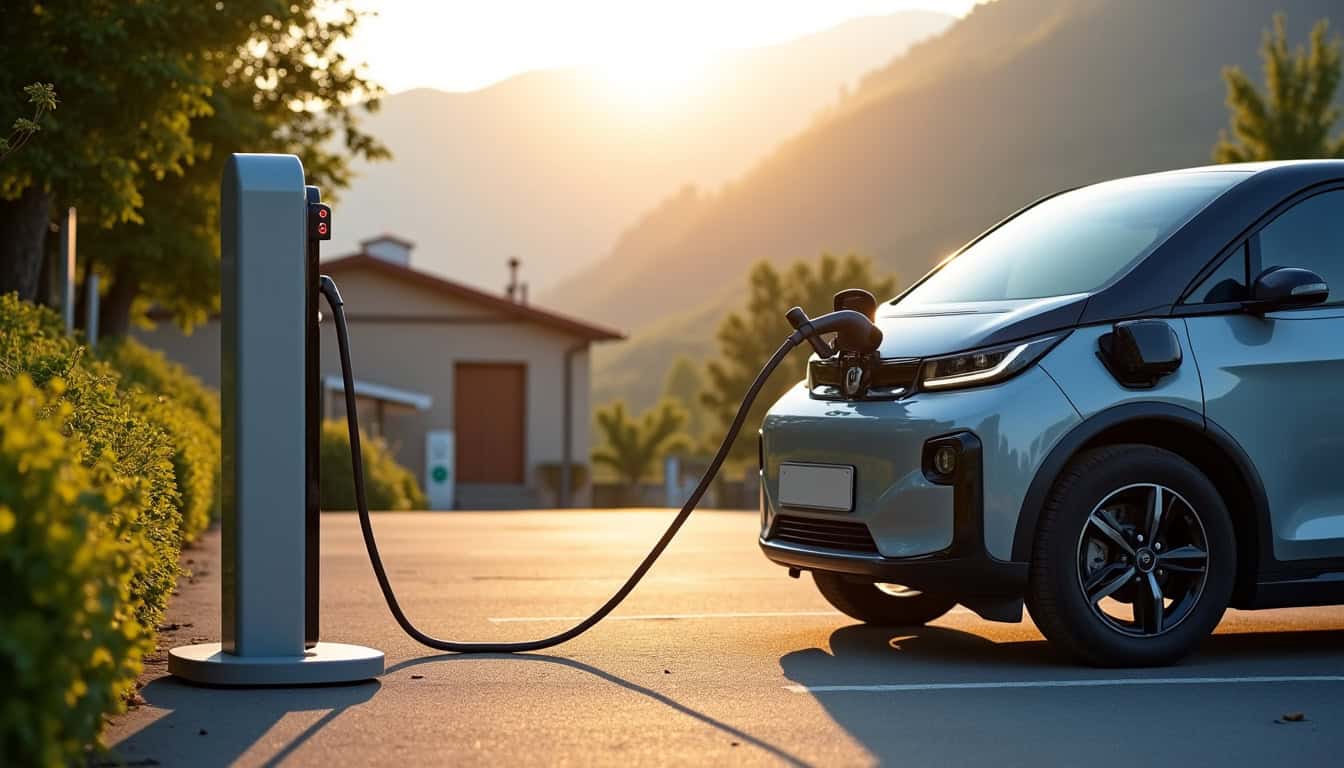 Station de recharge UExpress située à Allonzier-la-Caille, avec véhicule en charge