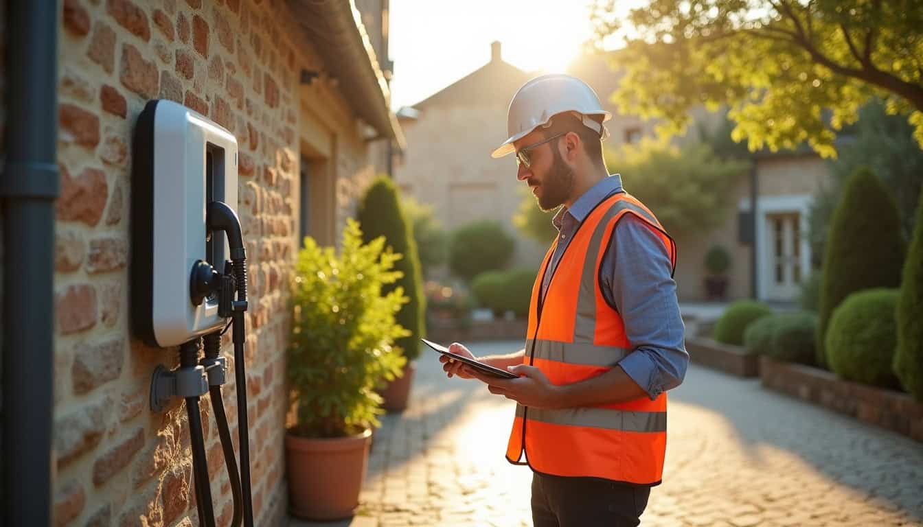 Technicien certifié IRVE en train de procéder à une visite technique pour une borne électrique à Ribérac