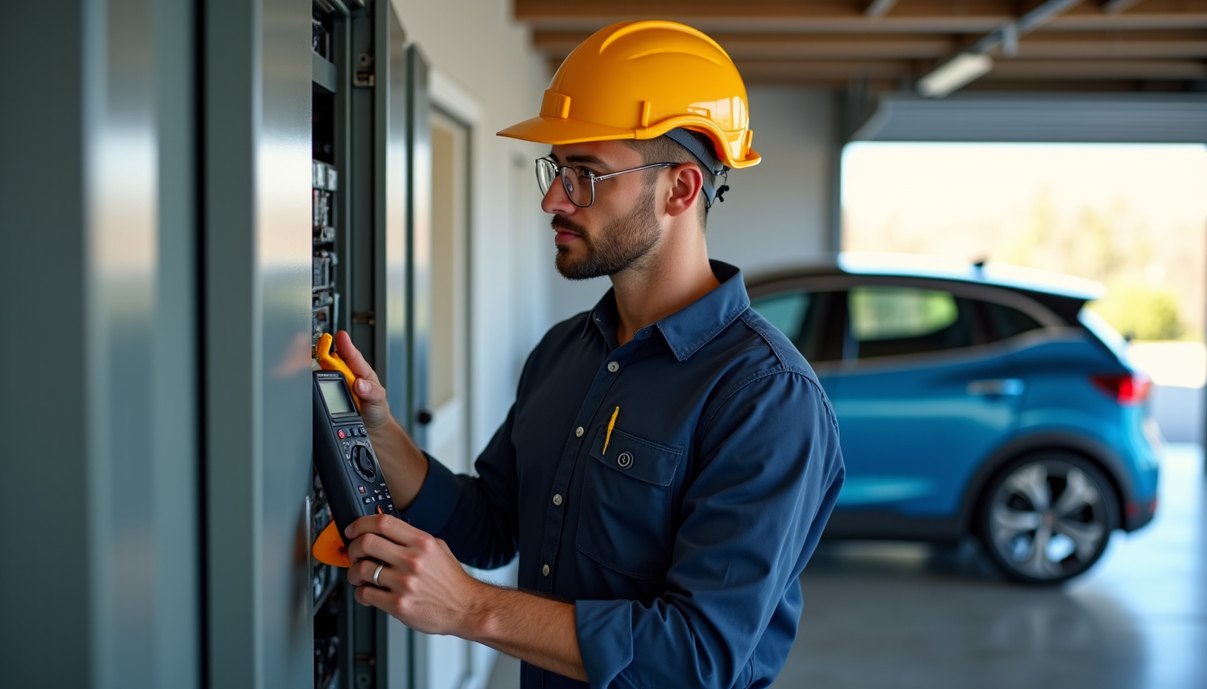 Technicien certifié IRVE en train de vérifier une installation électrique avant pose de borne