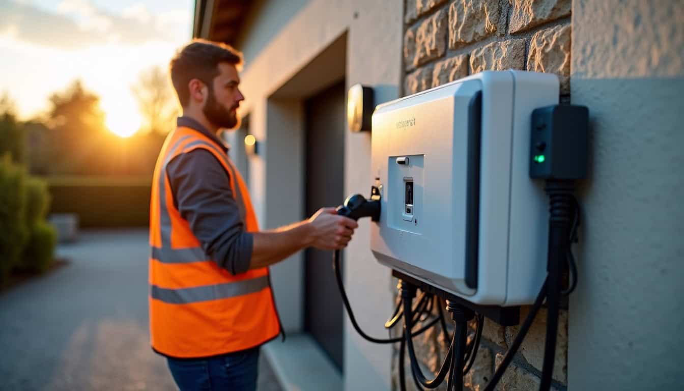 Technicien certifié IRVE en train d’installer une borne de recharge à Portet-sur-Garonne