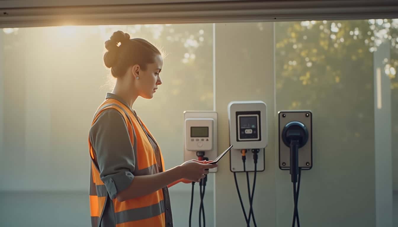 Technicien certifié IRVE en train d’installer une borne électrique dans un garage à Alixan