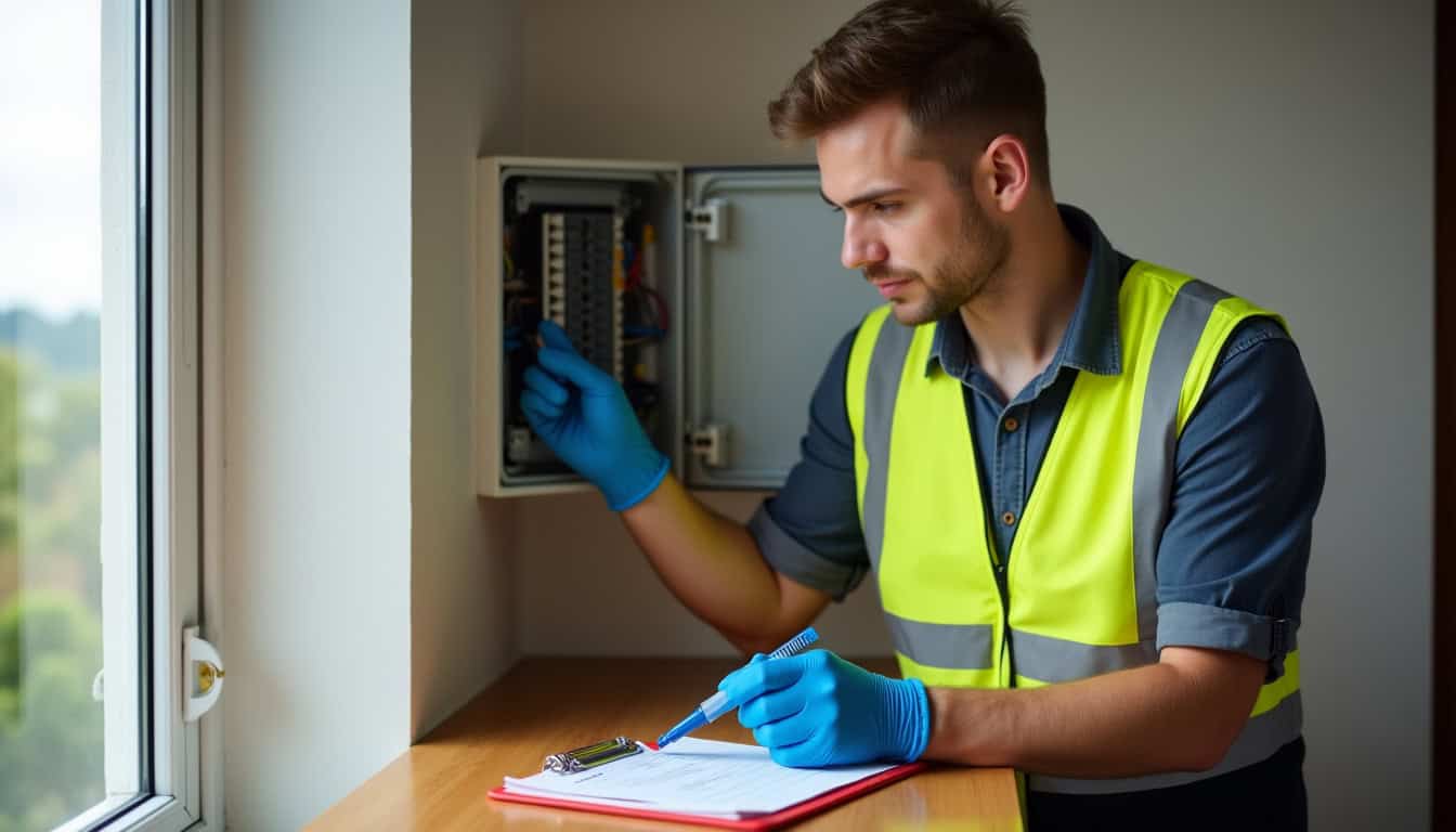 Technicien certifié IRVE réalisant un diagnostic électrique à domicile à Houtaud