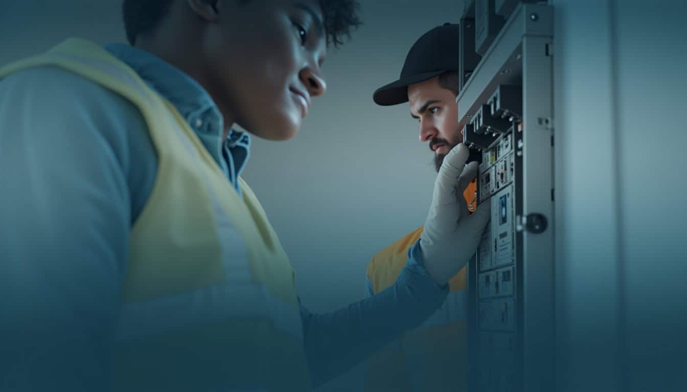 Technicien certifié IRVE vérifiant le tableau électrique avant l