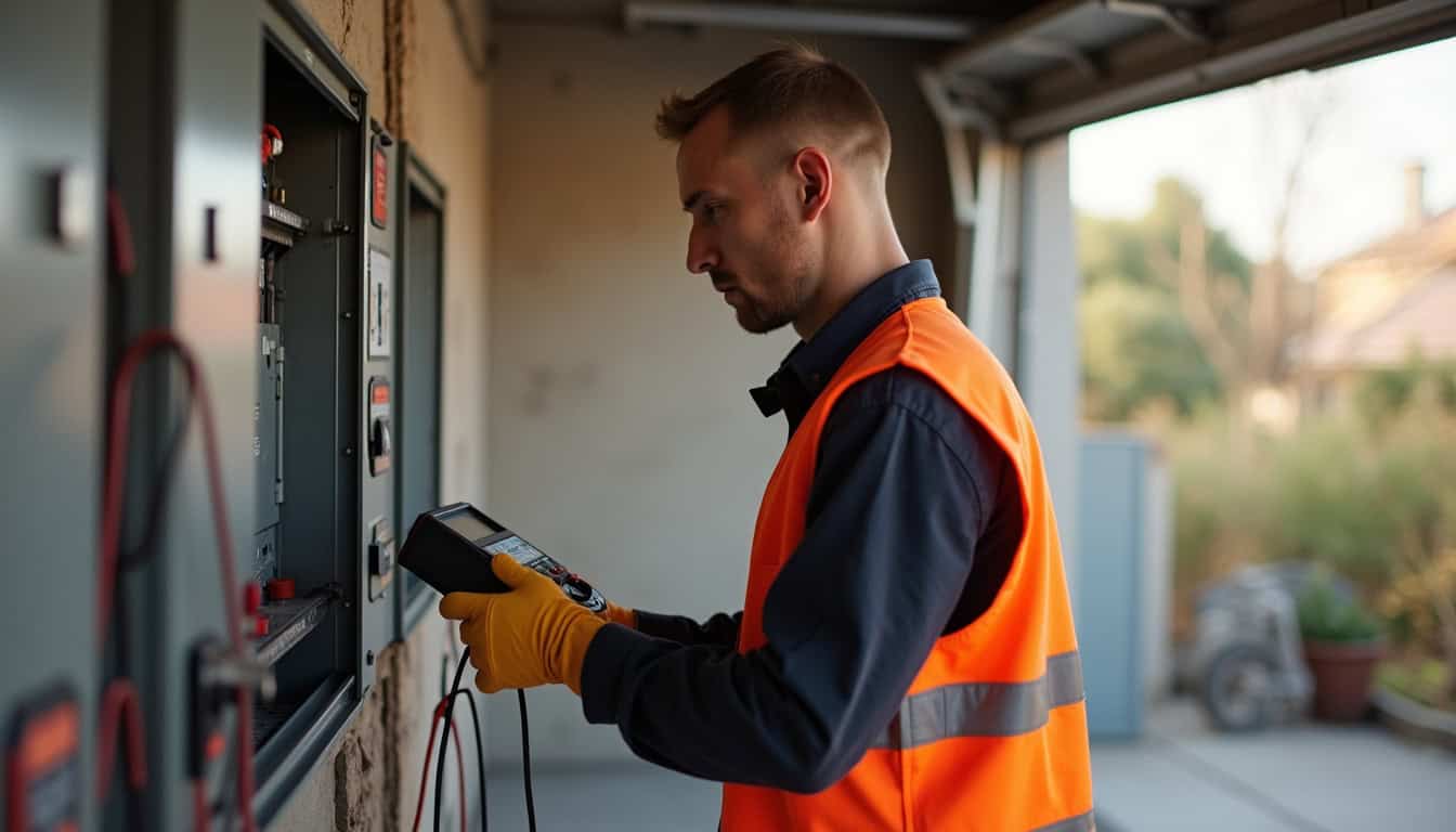 Technicien certifié IRVE vérifiant un tableau électrique avant installation d