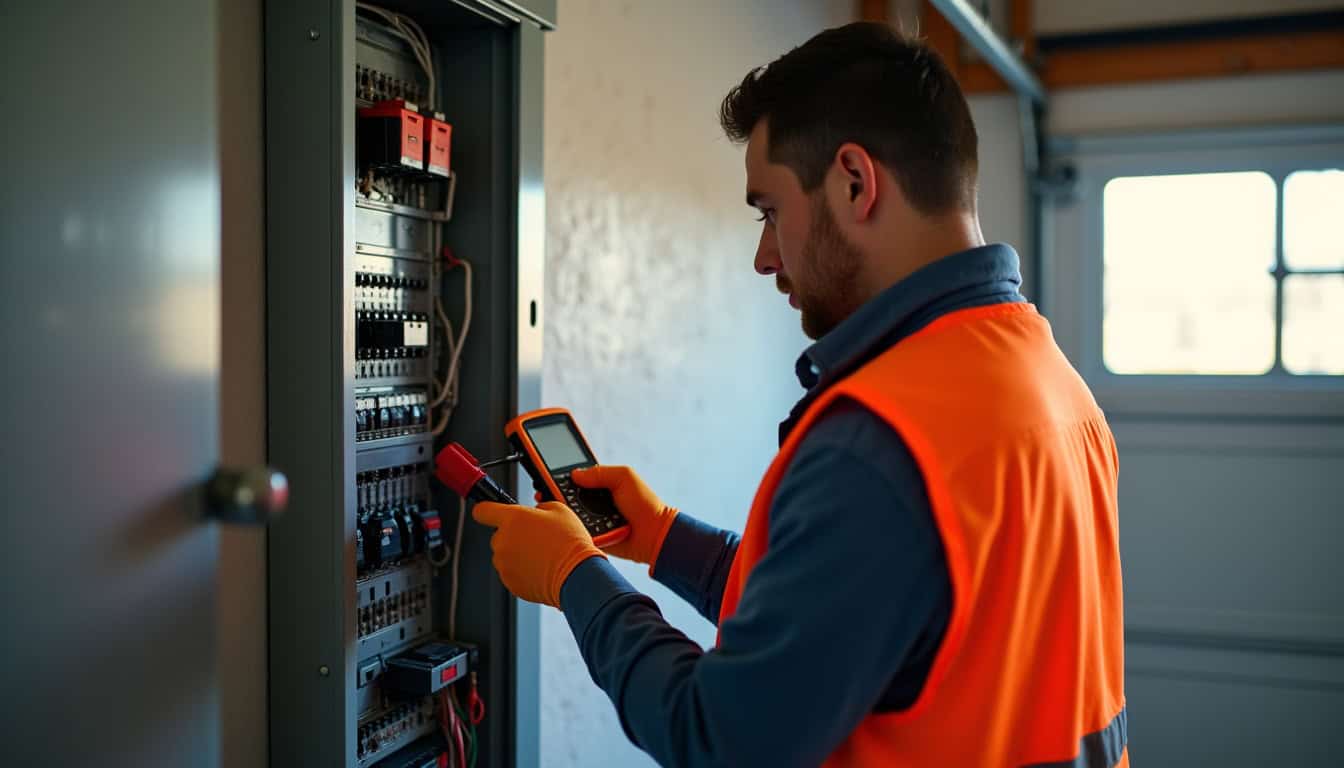 Technicien effectuant un diagnostic du tableau électrique avant l