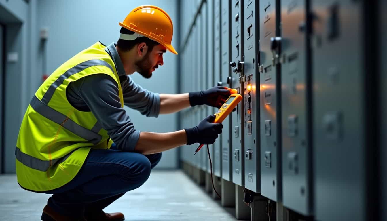 Technicien effectuant un diagnostic électrique avant installation d