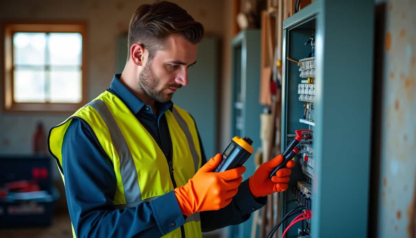 Technicien effectuant un diagnostic électrique avant installation d