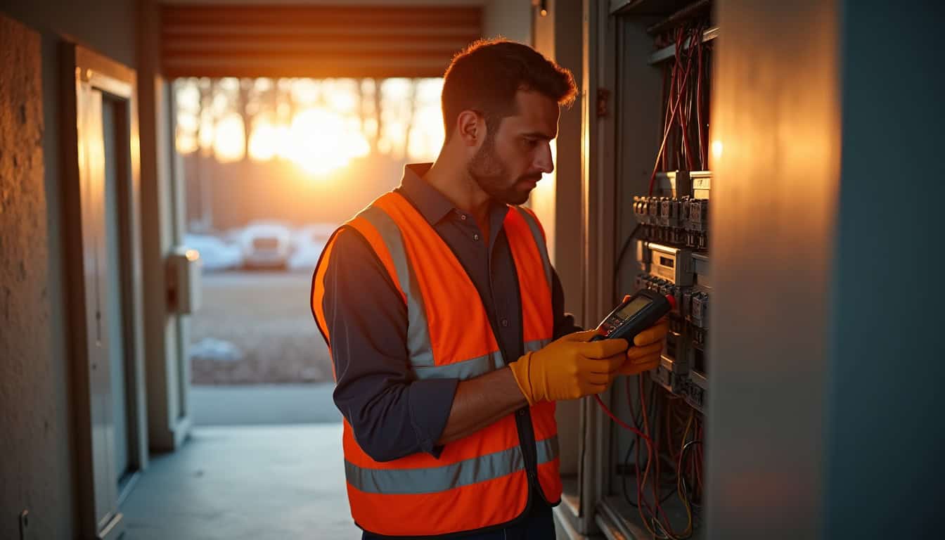 Technicien effectuant un diagnostic électrique avant installation d