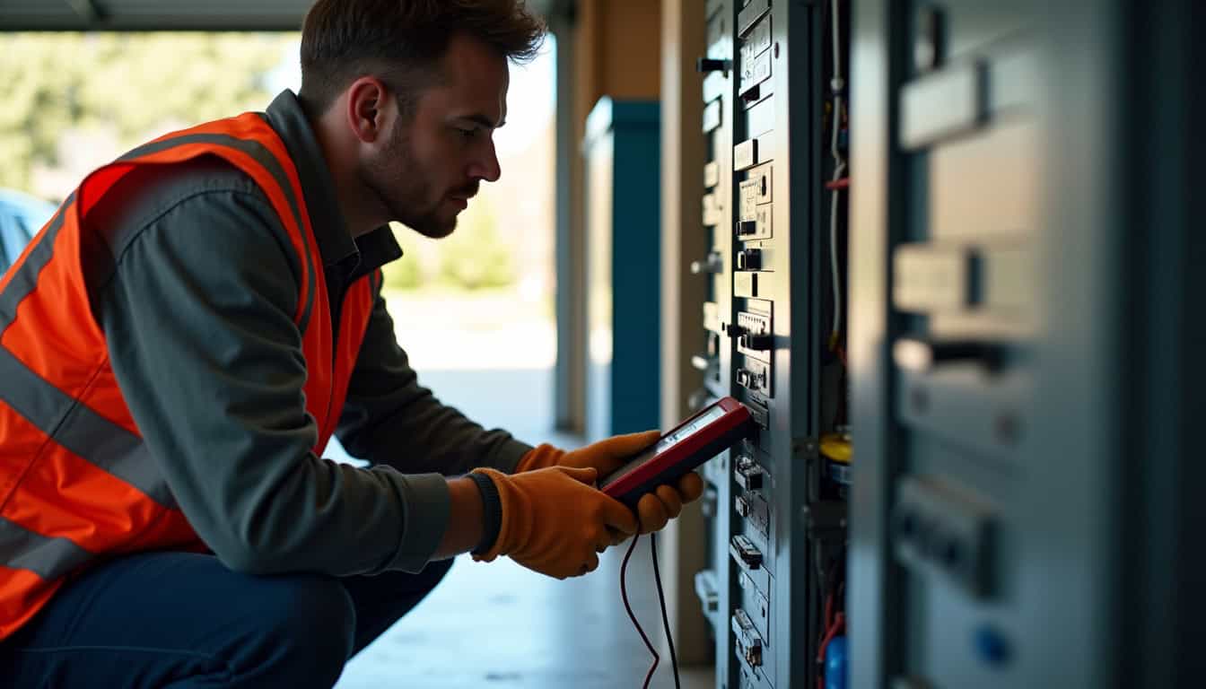 Technicien effectuant un diagnostic électrique avant installation d