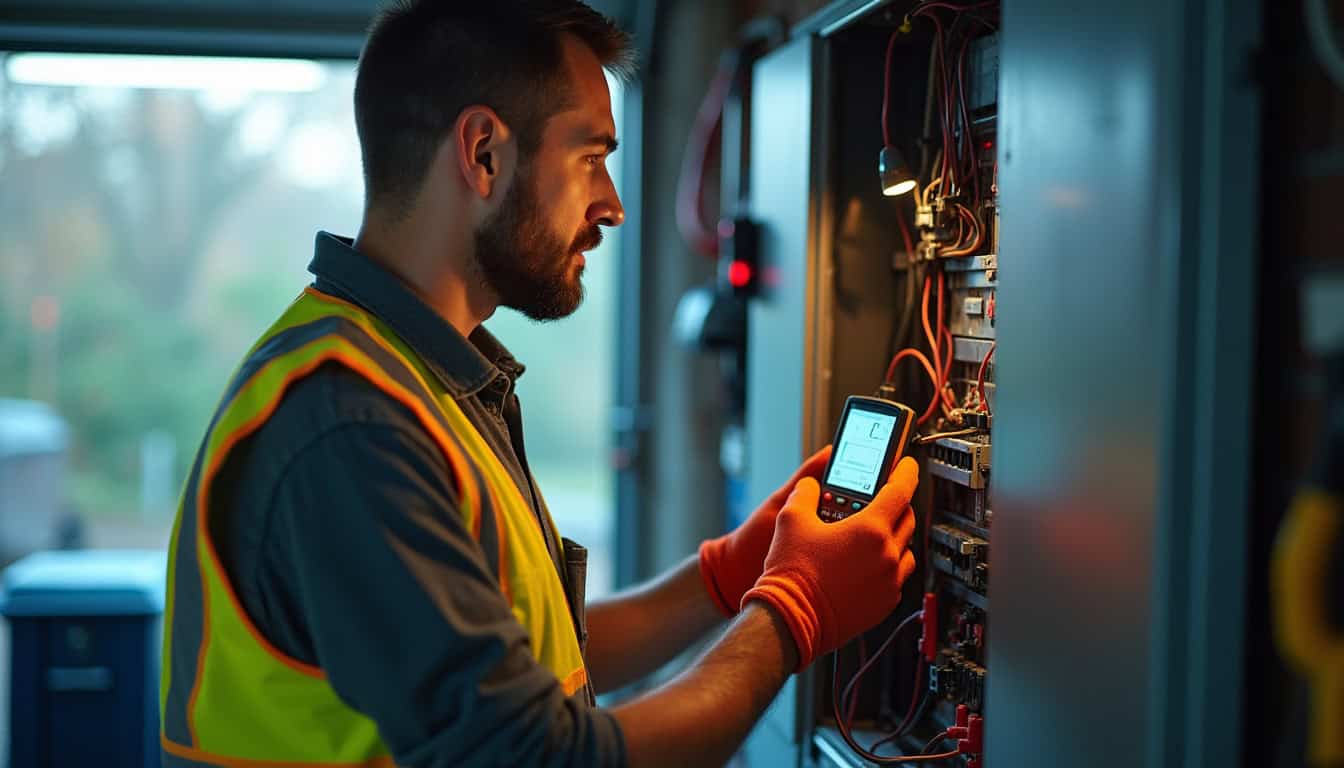 Technicien effectuant un diagnostic électrique avant installation d