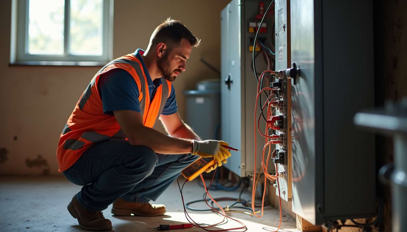 Technicien effectuant un diagnostic électrique avant installation d