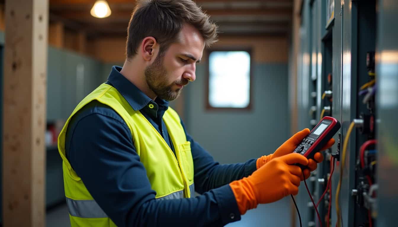 Technicien effectuant un diagnostic électrique avant installation de borne