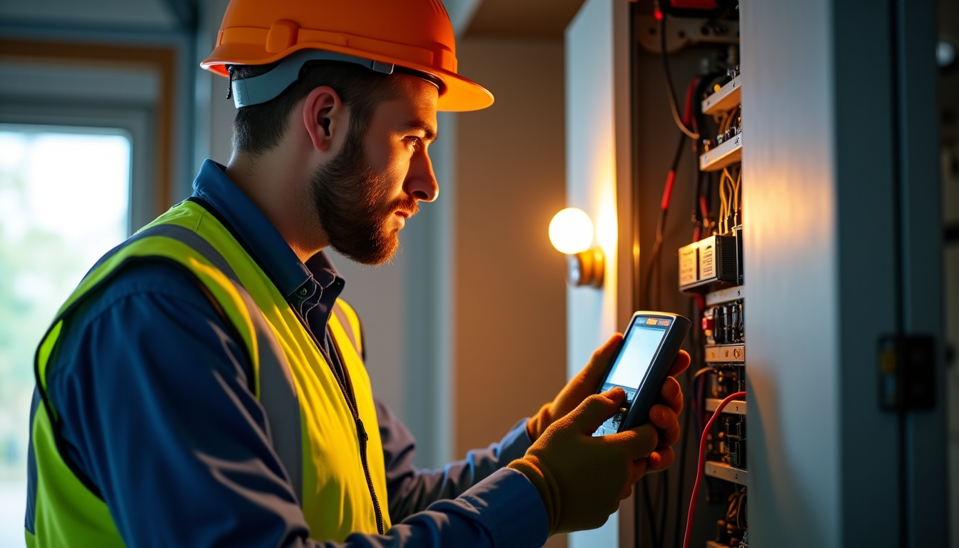 Technicien effectuant un diagnostic électrique avant installation de borne