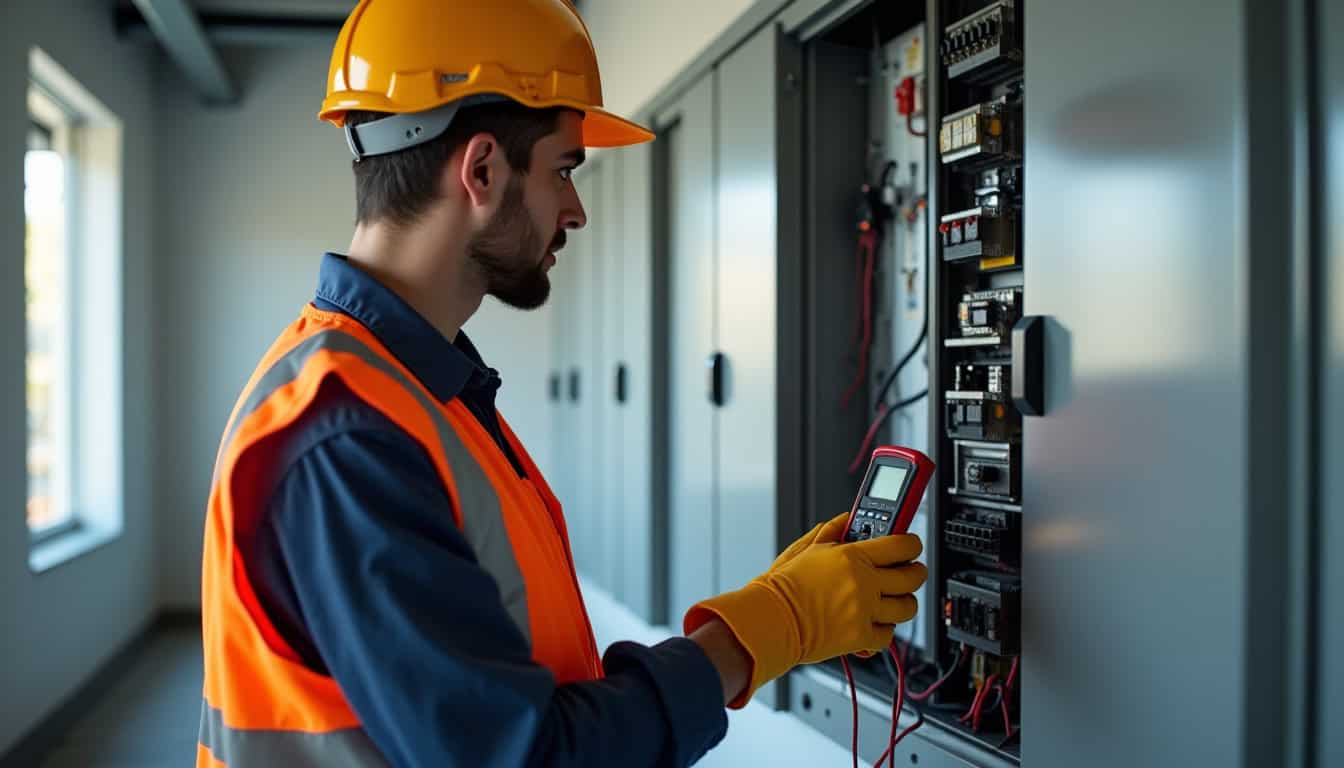 Technicien effectuant un diagnostic électrique avant l