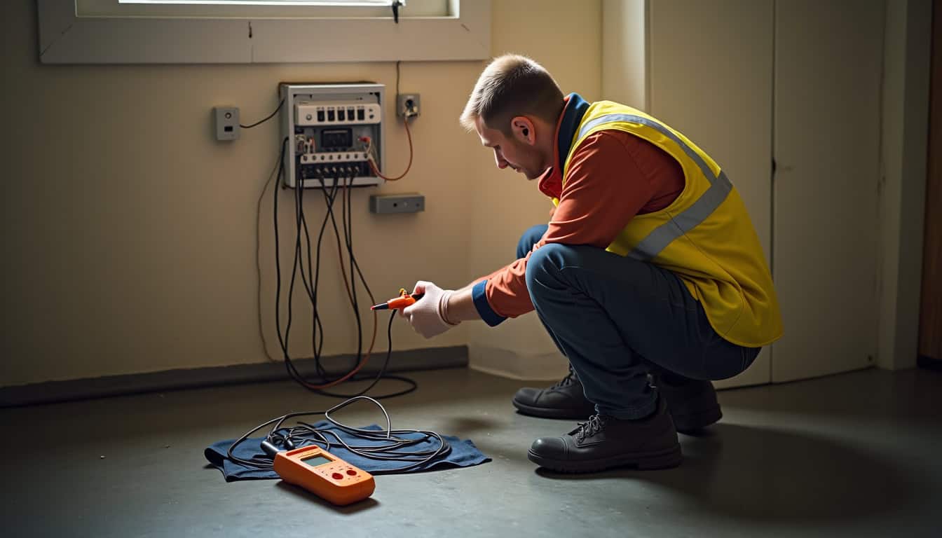 Technicien effectuant un diagnostic électrique avant l
