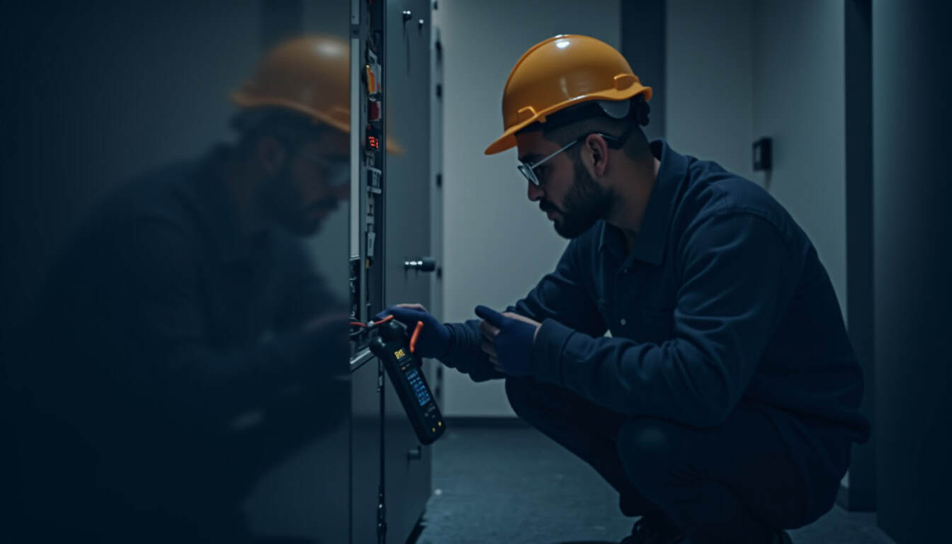 Technicien effectuant un diagnostic électrique avant l