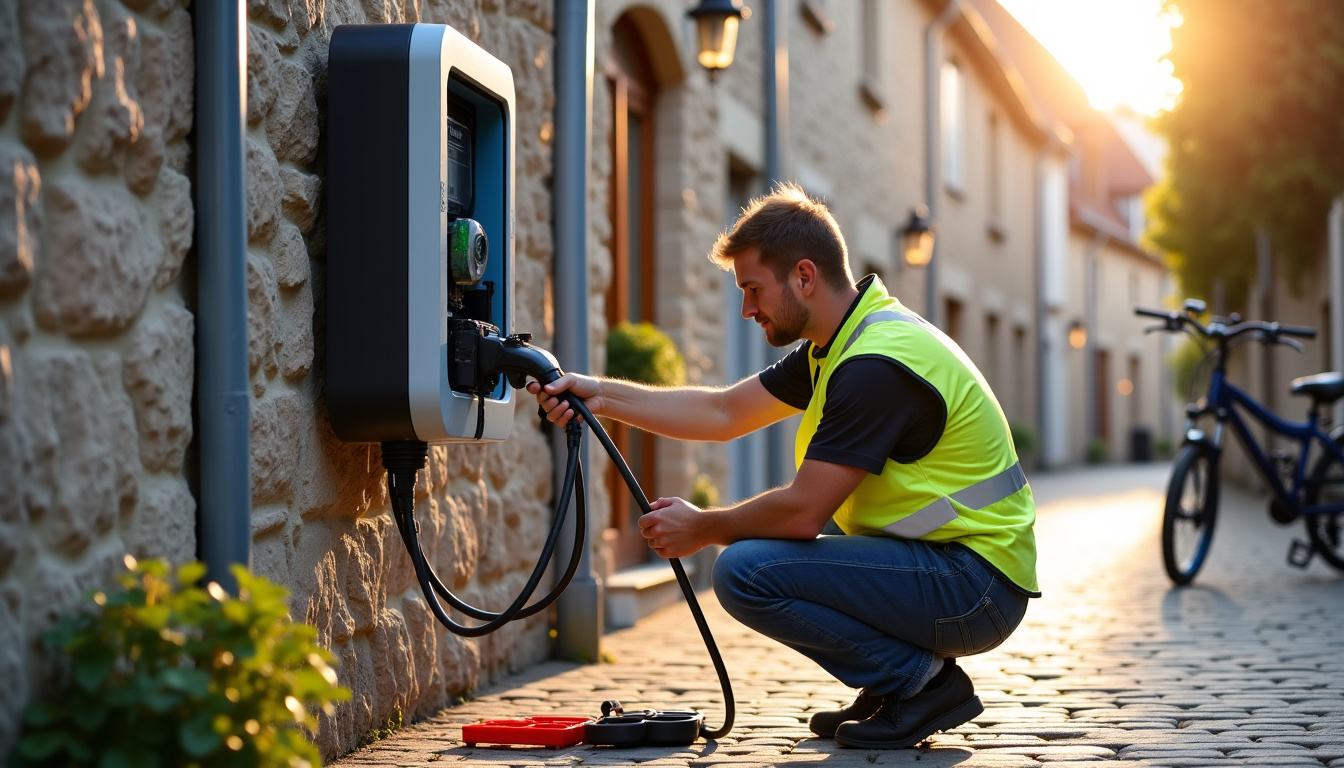 Technicien effectuant une maintenance sur une borne de recharge électrique à Flavigny-sur-Moselle