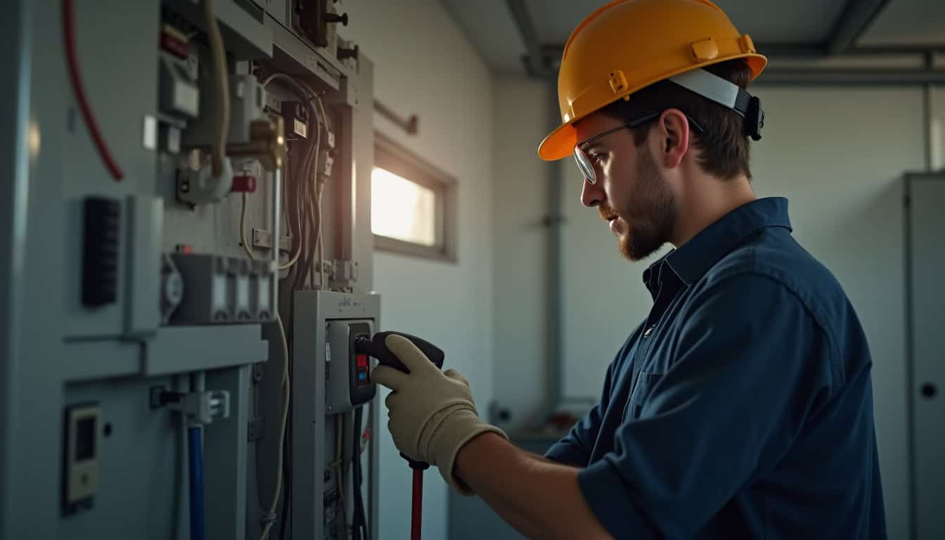 Technicien en train de diagnostiquer une installation électrique pour une borne de recharge à Cangey