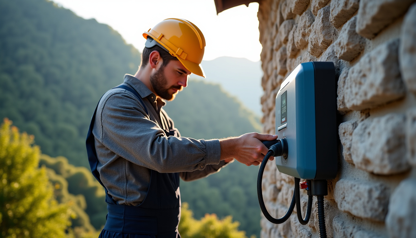 Technicien en train de raccorder un câble électrique lors de l