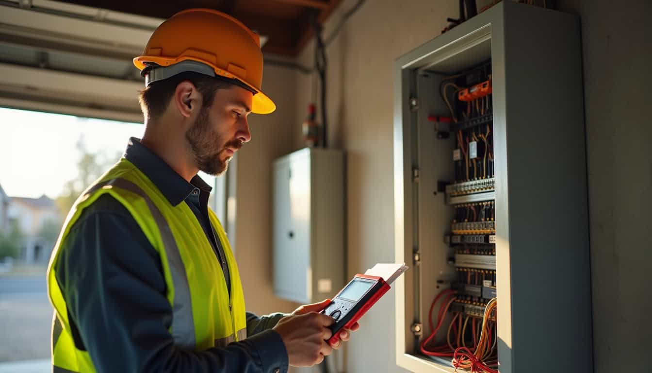 Technicien en train de réaliser un audit électrique pour l