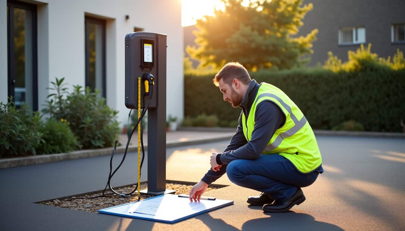 Technicien en train de réaliser un devis pour une installation de borne électrique à Léognan