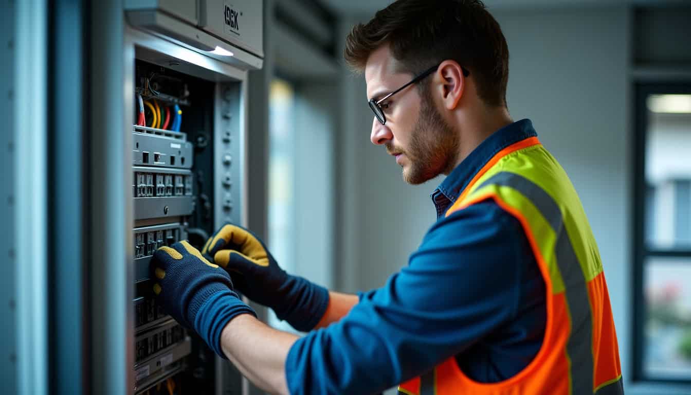 Technicien en train de réaliser un diagnostic électrique avant l