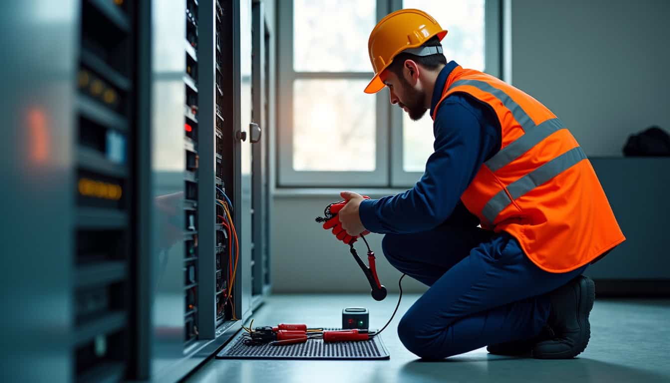 Technicien en train de réaliser un diagnostic électrique pour l