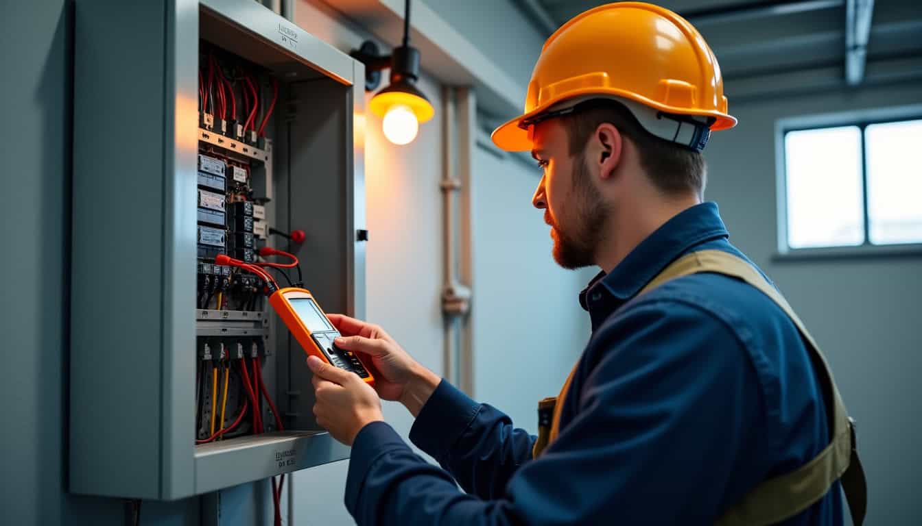 Technicien en train de réaliser un diagnostic électrique pour l