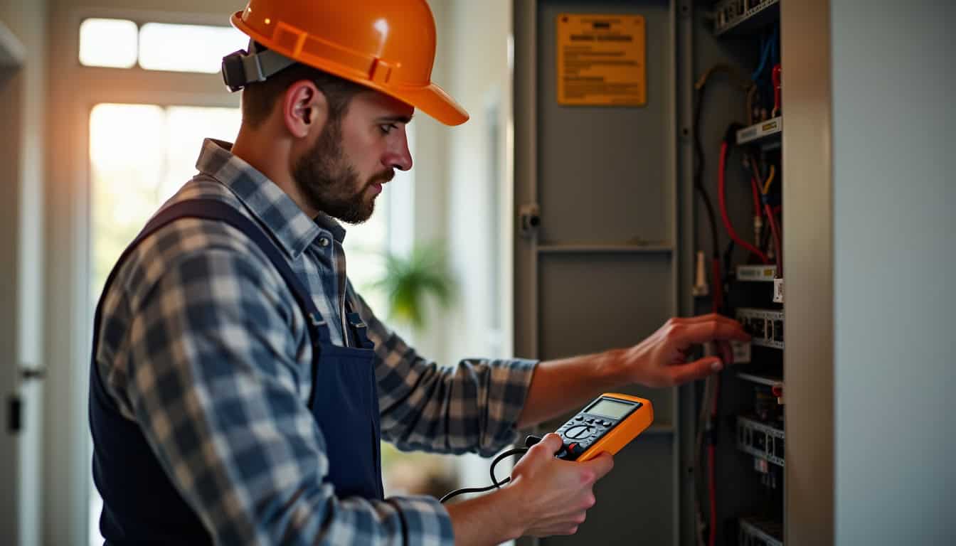 Technicien en train de réaliser un diagnostic électrique pour l