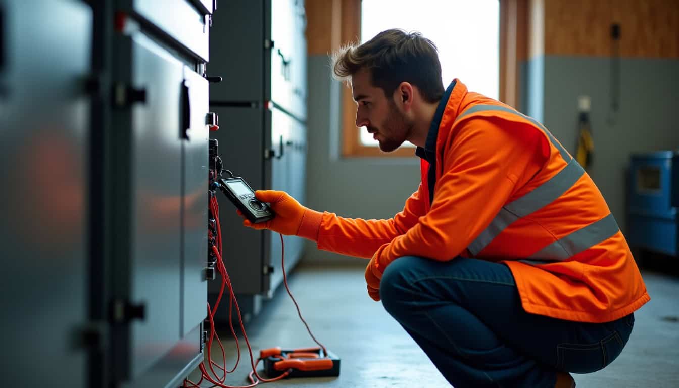 Technicien en train de réaliser un diagnostic électrique pour l