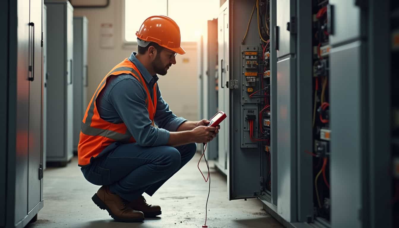 Technicien en train de réaliser un diagnostic électrique pour l
