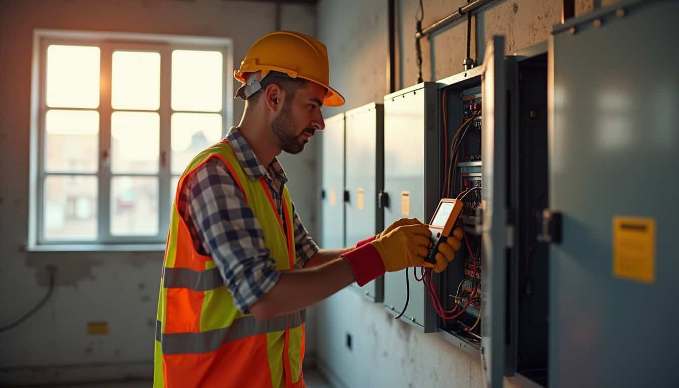 Technicien en train de réaliser un diagnostic électrique pour l