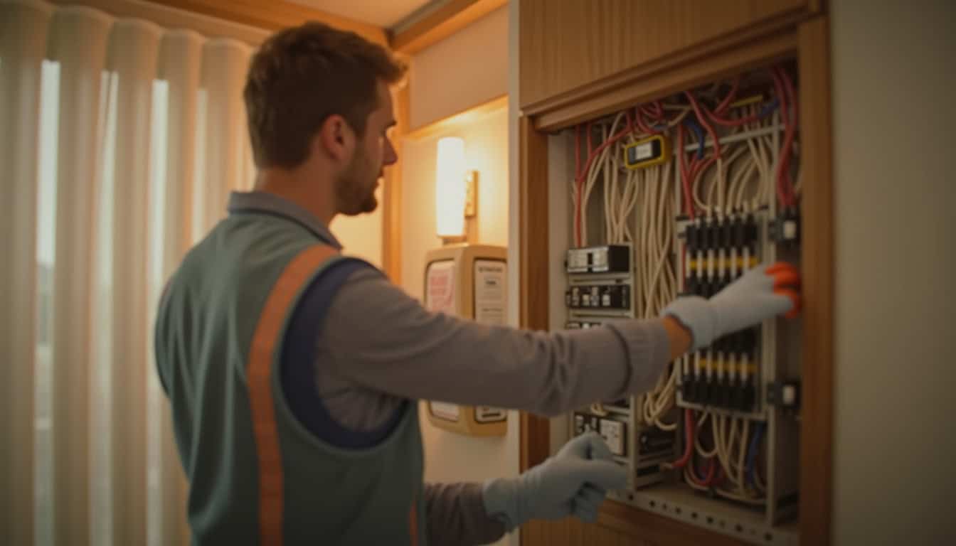 Technicien en train de vérifier le tableau électrique d