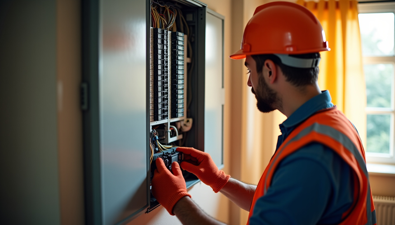 Technicien en train de vérifier un tableau électrique à Saint-Victurnien