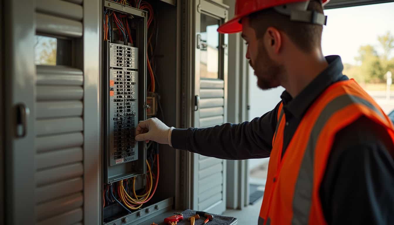 Technicien en train de vérifier un tableau électrique avant installation d