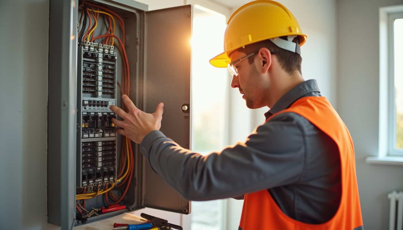 Technicien en train de vérifier un tableau électrique avant installation d