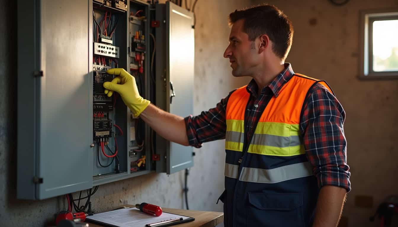 Technicien en train de vérifier un tableau électrique avant installation d