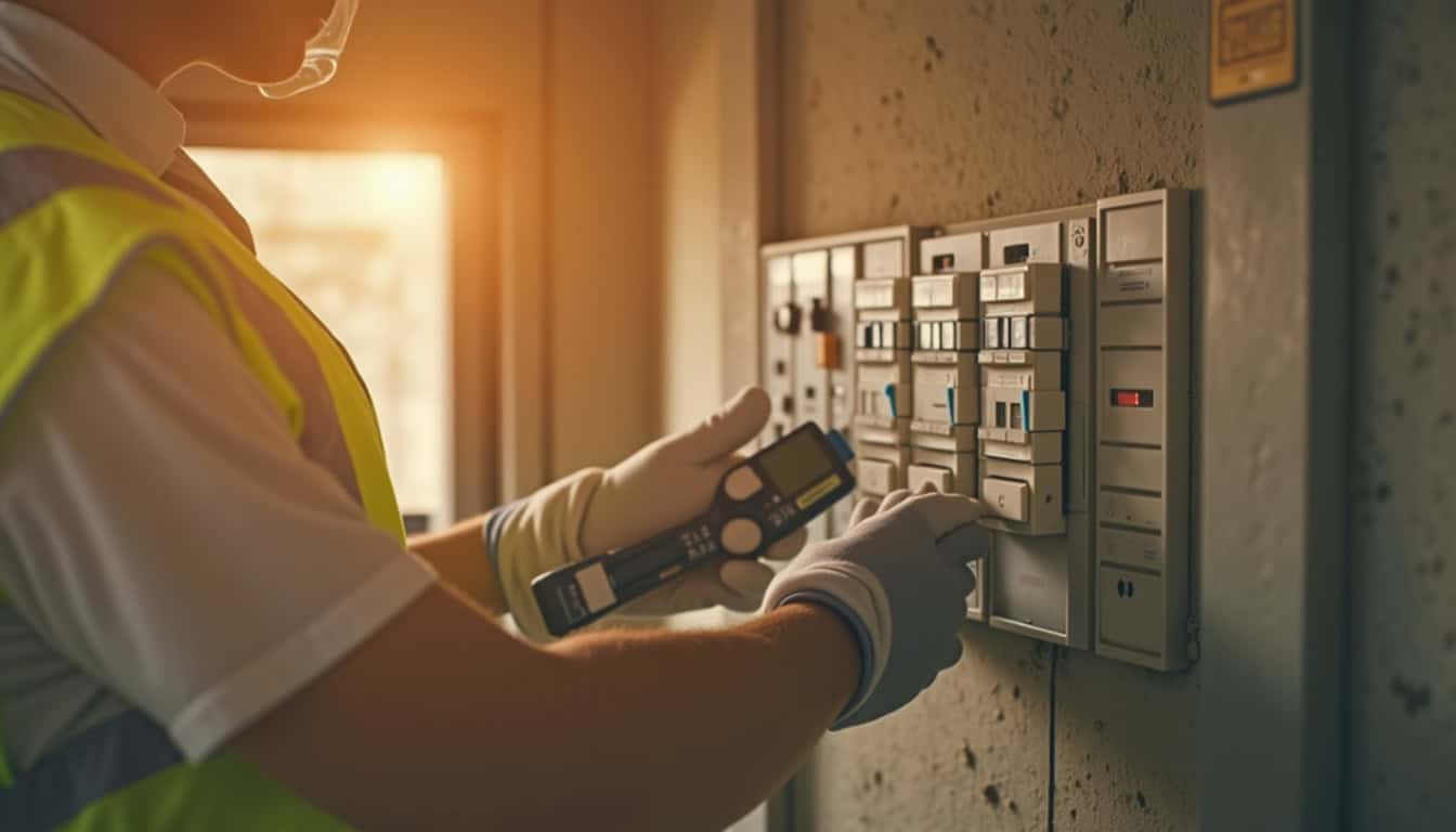 Technicien en train de vérifier un tableau électrique pour une installation de borne à Vourles