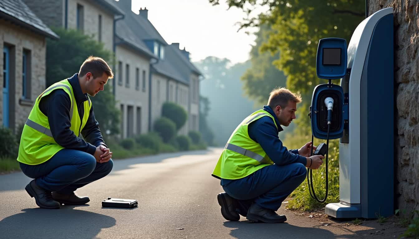 Technicien en train de vérifier une borne de recharge à Morre