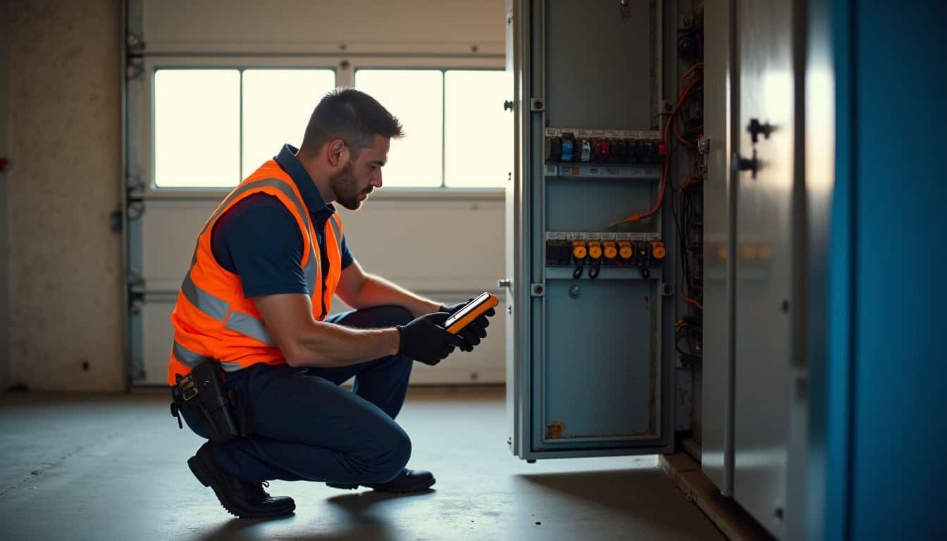Technicien en train d’effectuer un diagnostic électrique pour l’installation d’une borne de recharge à Labarthe-Rivière