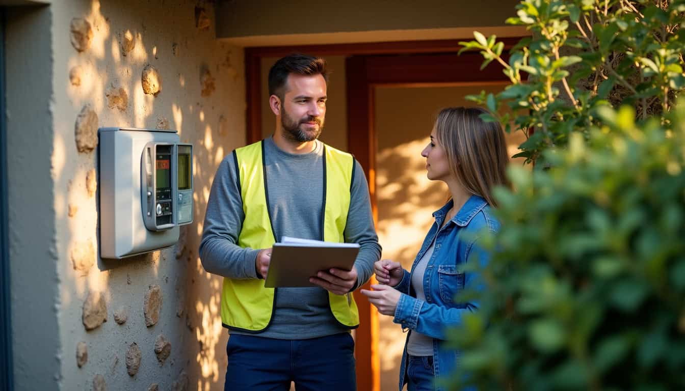Technicien en train d’évaluer les besoins électriques d’un client à Quelaines-Saint-Gault