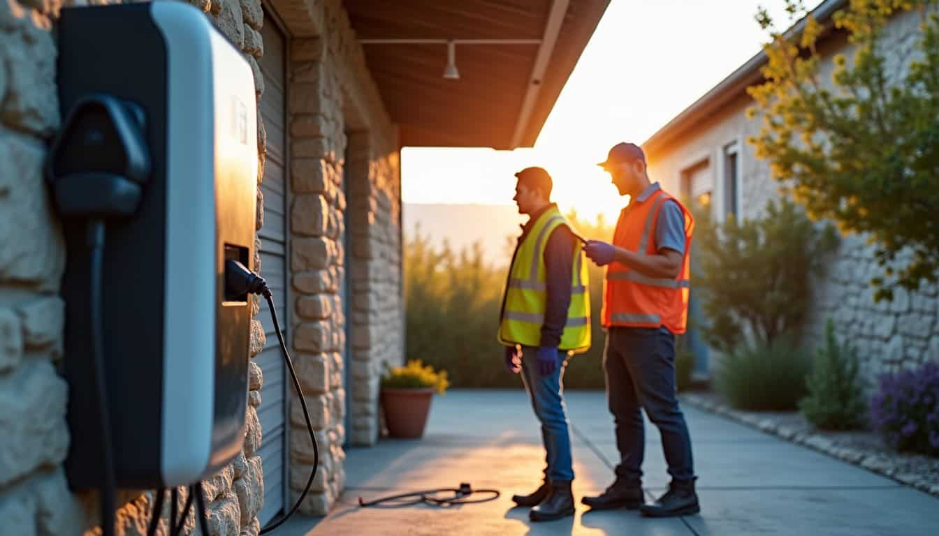 Technicien en train d’installer une borne de recharge murale