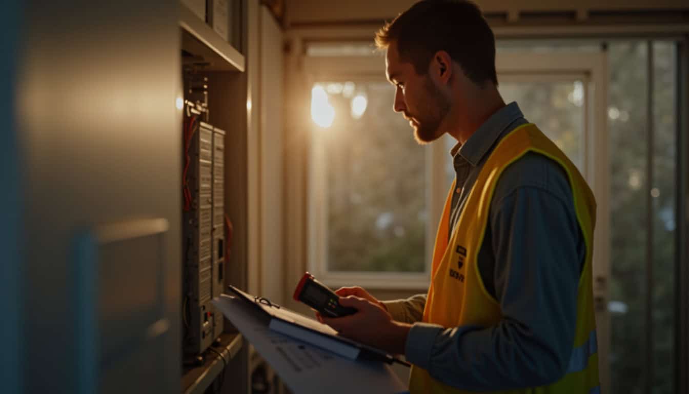 Technicien IRVE effectuant un audit électrique avant l