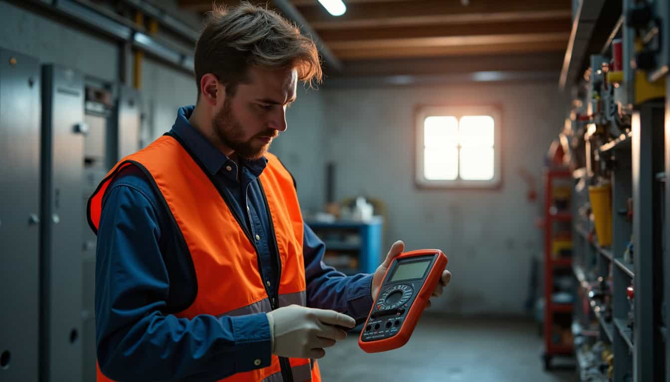Technicien IRVE effectuant un diagnostic électrique dans un garage à Berrwiller