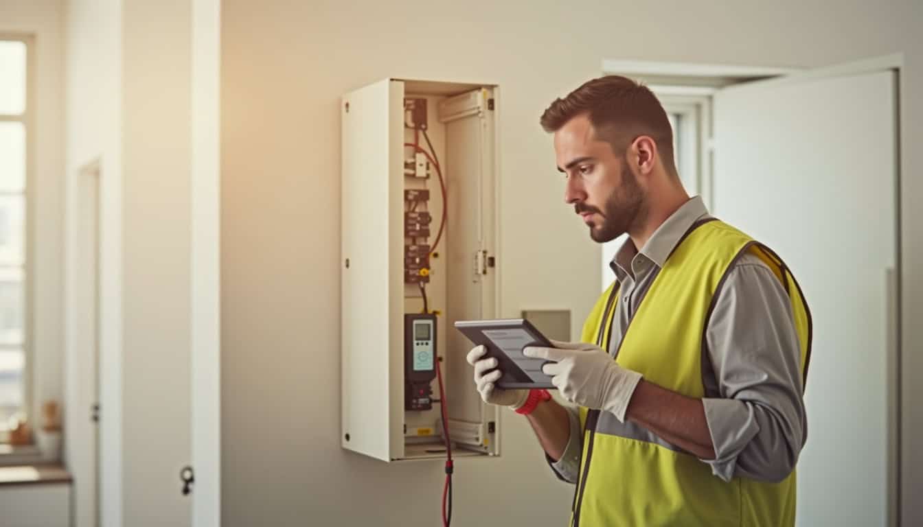 Technicien IRVE effectuant un diagnostic électrique dans un logement à Trébeurden