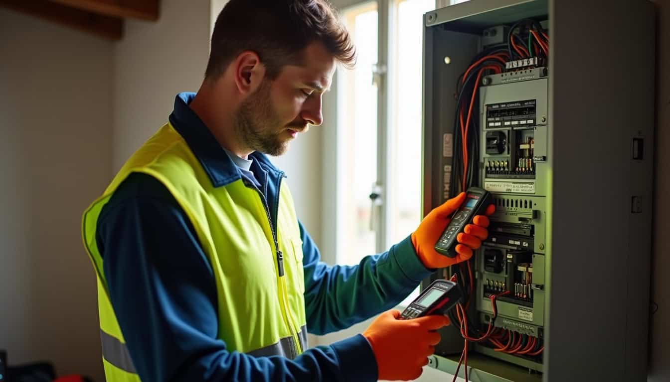 Technicien IRVE effectuant un diagnostic électrique pour installation de borne de recharge à Châteauneuf-Grasse
