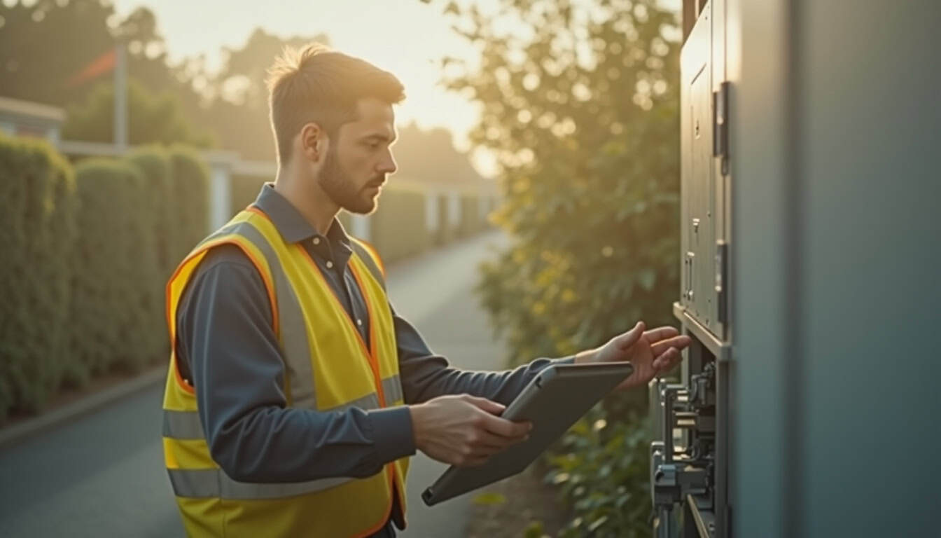 Technicien IRVE effectuant une étude préalable sur une installation électrique à Masny