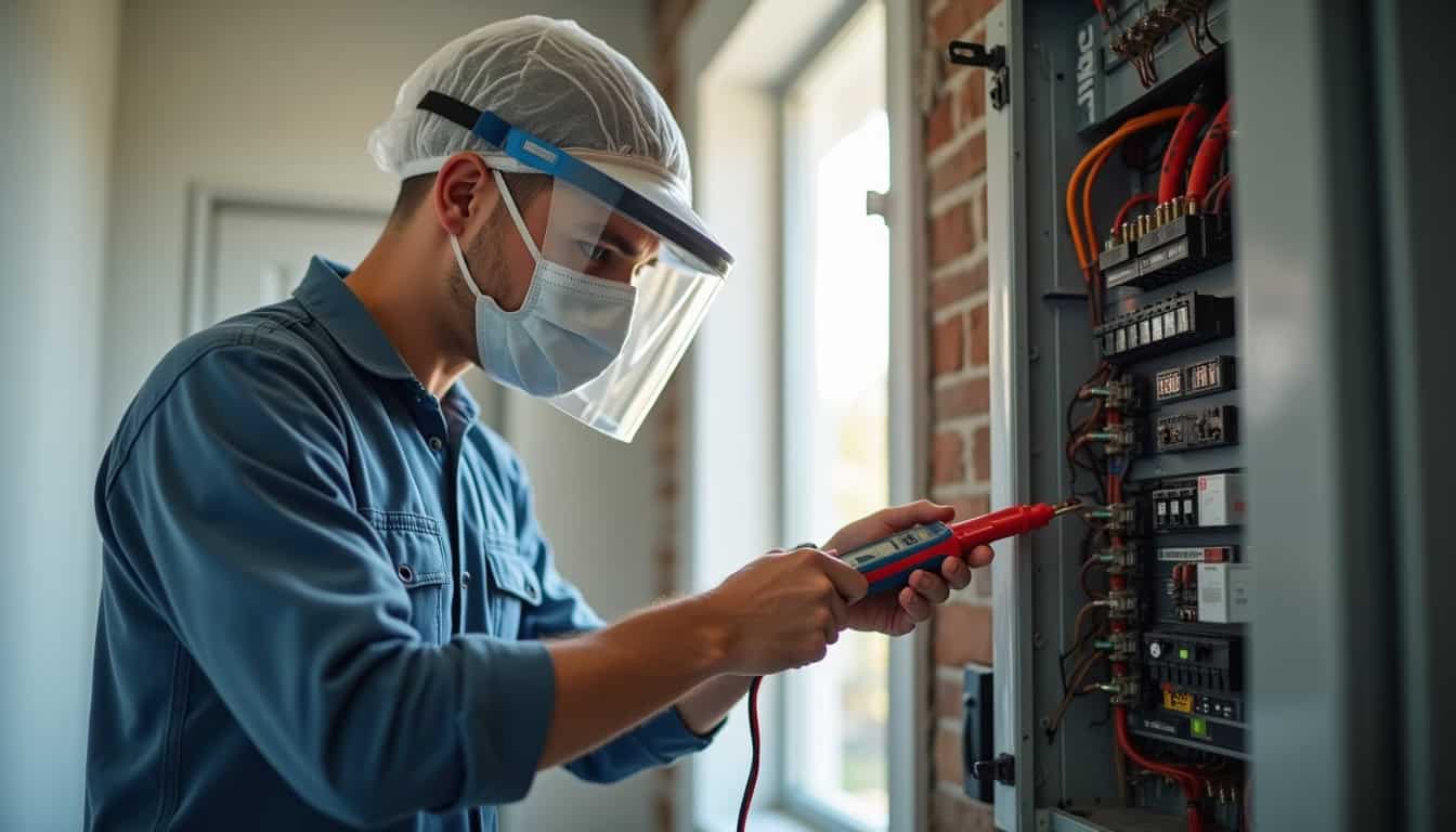 Technicien IRVE en train de vérifier un tableau électrique dans une maison à Berd