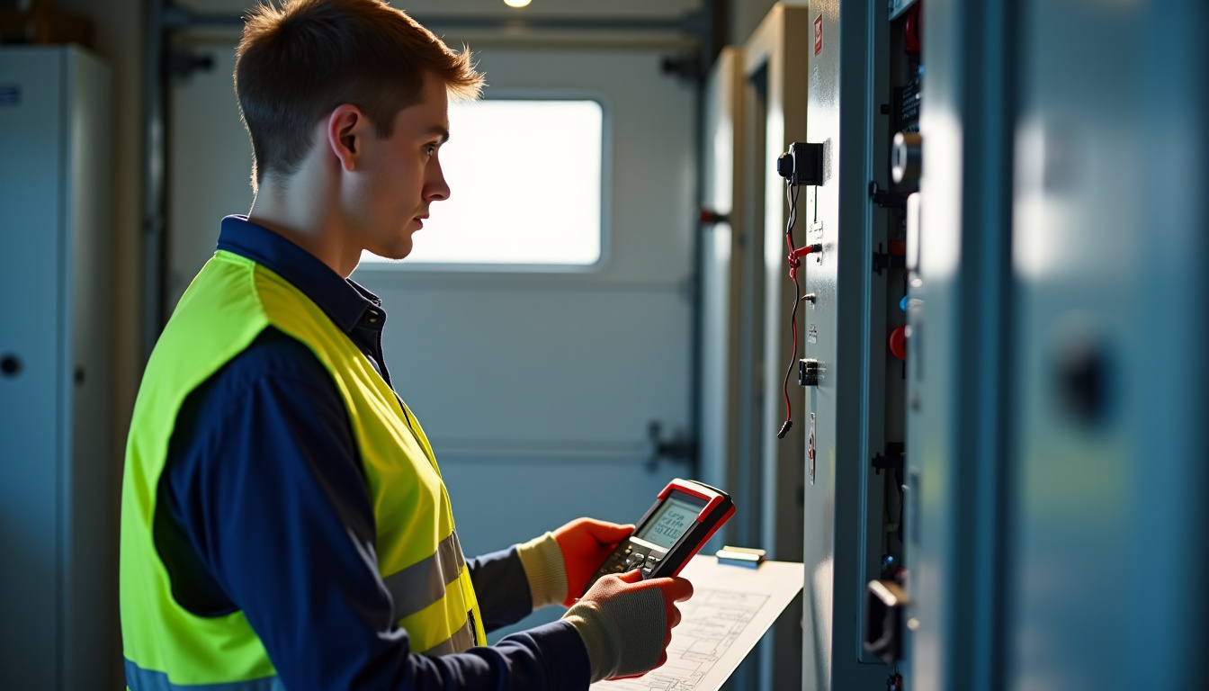 Technicien IRVE réalisant un audit électrique avant installation d