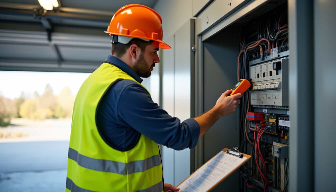Technicien IRVE réalisant un audit électrique avant installation d